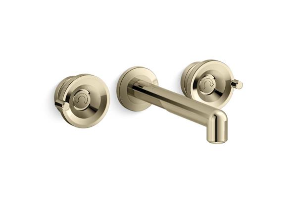 Kallista - Vice Wall Mount Widespread Sink Faucet, Wheel Handles - French Gold