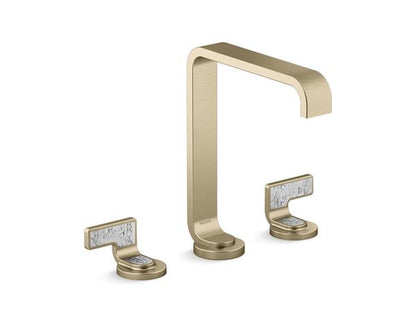 Kallista - Guise Widespread Sink Faucet, Tall Spout, Transparent White Wave Lever Handles