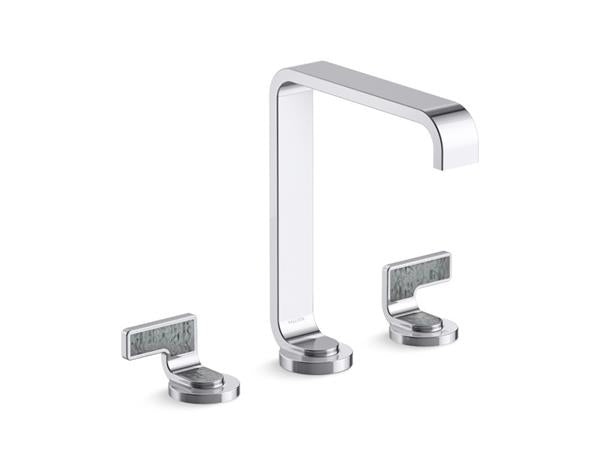Kallista - Guise Widespread Sink Faucet, Tall Spout, Steel Grey Wave Lever Handles