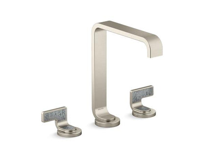 Kallista - Guise Widespread Sink Faucet, Tall Spout, Steel Grey Wave Lever Handles