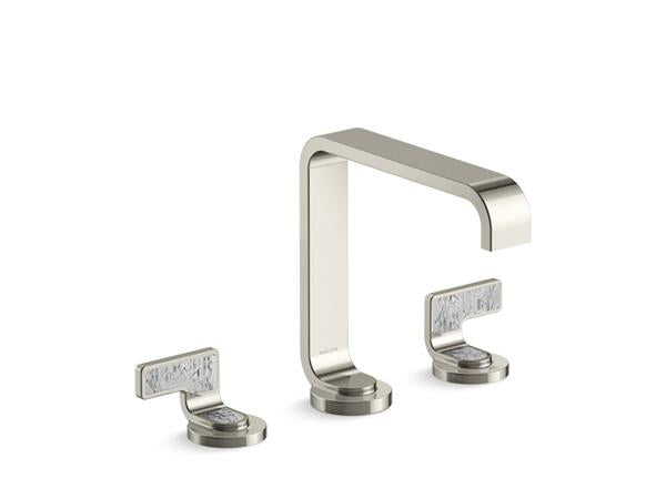 Kallista - Guise Widespread Sink Faucet, Standard Spout, Transparent White Wave Lever Handles