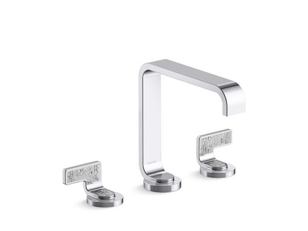 Kallista - Guise Widespread Sink Faucet, Standard Spout, Transparent White Wave Lever Handles