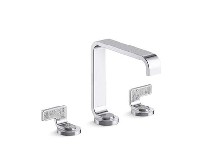 Kallista - Guise Widespread Sink Faucet, Standard Spout, Transparent White Wave Lever Handles