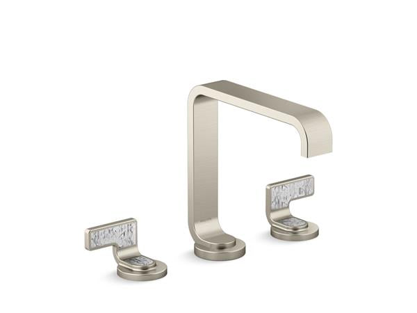 Kallista - Guise Widespread Sink Faucet, Standard Spout, Transparent White Wave Lever Handles