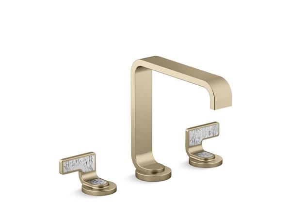 Kallista - Guise Widespread Sink Faucet, Standard Spout, Transparent White Wave Lever Handles