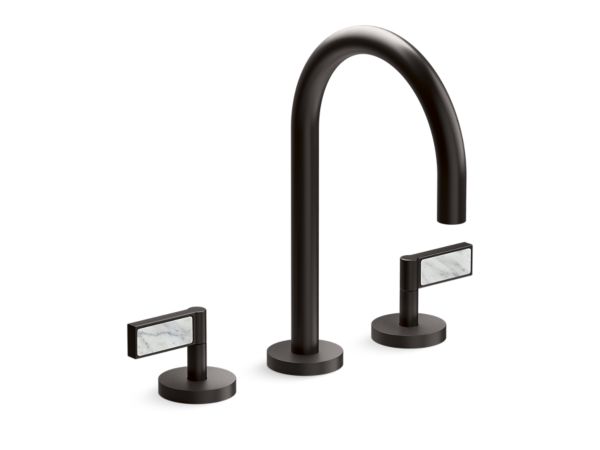 Kallista - One Decorative Sink Faucet, Gooseneck Spout, White Carrara Stone Insert Lever Handles