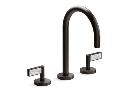 Kallista - One Decorative Sink Faucet, Gooseneck Spout, White Carrara Stone Insert Lever Handles