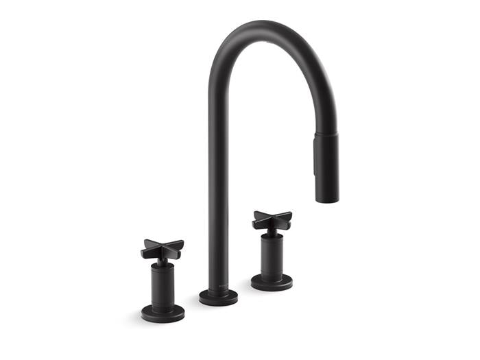 Kohler - Billet Touchless Widespread Pull-Down Kitchen Faucet - Cross Handles
