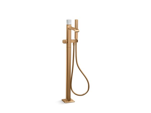 Kallista - Bezel Freestanding Bath Faucet, with Handshower, White Carrara Stone