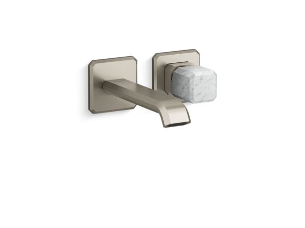 Kallista - Bezel Wall Mount Single Control Sink Faucet, White Carrara Stone