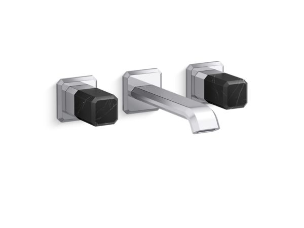 Kallista - Bezel Wall Mount Widespread Sink Faucet, Nero Marquina Stone