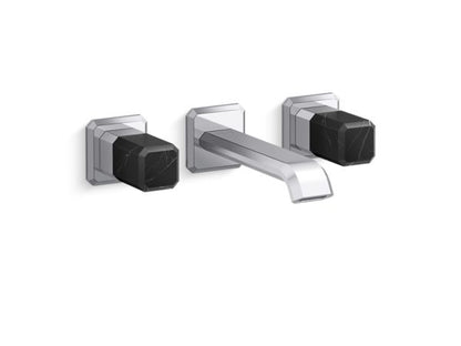 Kallista - Bezel Wall Mount Widespread Sink Faucet, Nero Marquina Stone
