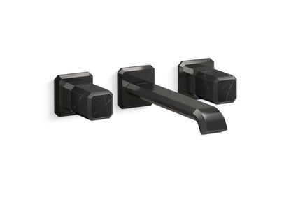 Kallista - Bezel Wall Mount Widespread Sink Faucet, Elongated Spout, Nero Marquina Stone