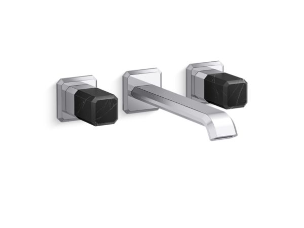 Kallista - Bezel Wall Mount Widespread Sink Faucet, Elongated Spout, Nero Marquina Stone