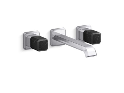 Kallista - Bezel Wall Mount Widespread Sink Faucet, Elongated Spout, Nero Marquina Stone