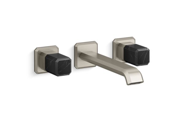 Kallista - Bezel Wall Mount Widespread Sink Faucet, Elongated Spout, Nero Marquina Stone