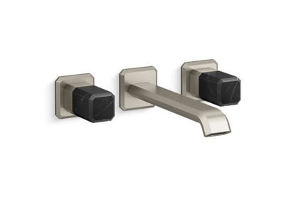 Kallista - Bezel Wall Mount Widespread Sink Faucet, Elongated Spout, Nero Marquina Stone