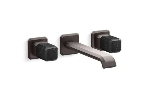 Kallista - Bezel Wall Mount Widespread Sink Faucet, Elongated Spout, Nero Marquina Stone