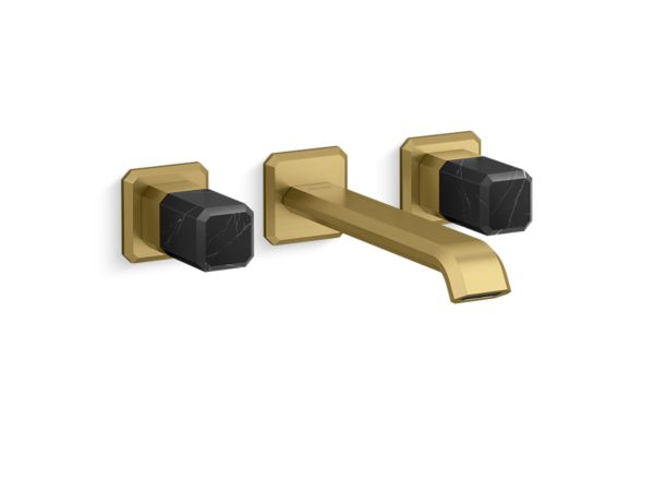 Kallista - Bezel Wall Mount Widespread Sink Faucet, Elongated Spout, Nero Marquina Stone