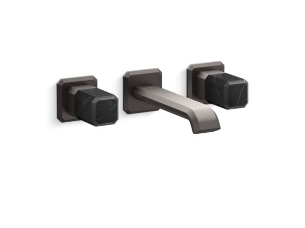 Kallista - Bezel Wall Mount Widespread Sink Faucet, Nero Marquina Stone