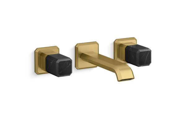 Kallista - Bezel Wall Mount Widespread Sink Faucet, Nero Marquina Stone