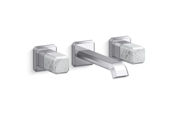 Kallista - Bezel Wall Mount Widespread Sink Faucet, White Carrara Stone