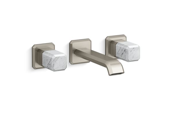Kallista - Bezel Wall Mount Widespread Sink Faucet, White Carrara Stone
