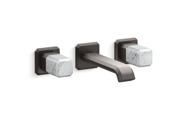 Kallista - Bezel Wall Mount Widespread Sink Faucet, White Carrara Stone