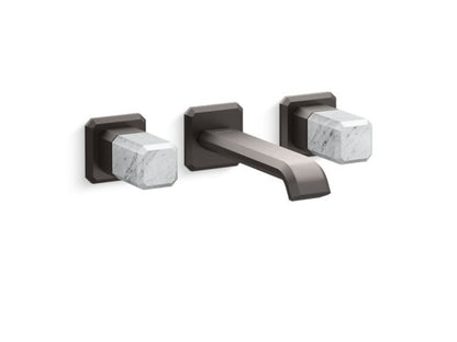 Kallista - Bezel Wall Mount Widespread Sink Faucet, White Carrara Stone