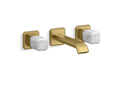 Kallista - Bezel Wall Mount Widespread Sink Faucet, White Carrara Stone
