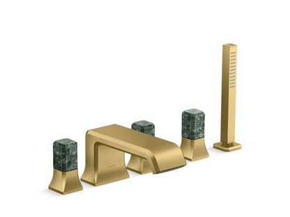 Kallista - Bezel Deckmount Bath Faucet with Diverter and Handshower, Guatemala Stone Handles