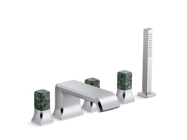 Kallista - Bezel Deckmount Bath Faucet with Diverter and Handshower, Guatemala Stone Handles