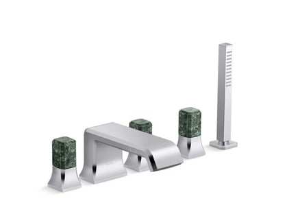 Kallista - Bezel Deckmount Bath Faucet with Diverter and Handshower, Guatemala Stone Handles
