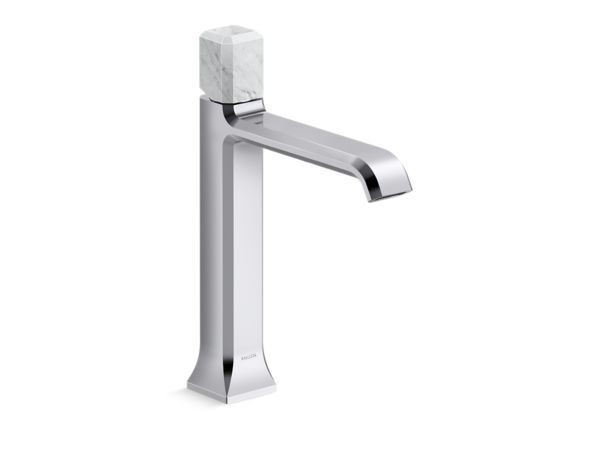 Kallista - Bezel Single Control Sink Faucet, Tall Spout, White Carrara Stone