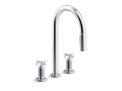 Kohler - Billet Touchless Widespread Pull-Down Kitchen Faucet - Cross Handles