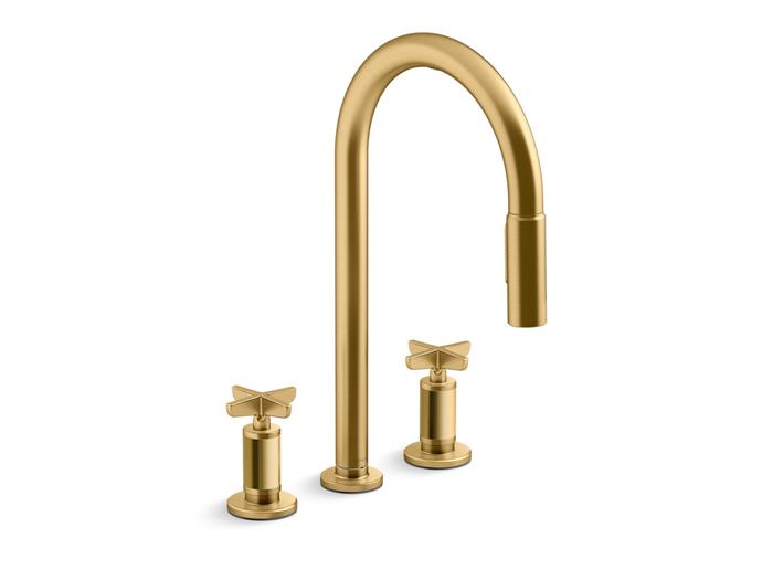 Kohler - Billet Touchless Widespread Pull-Down Kitchen Faucet - Cross Handles