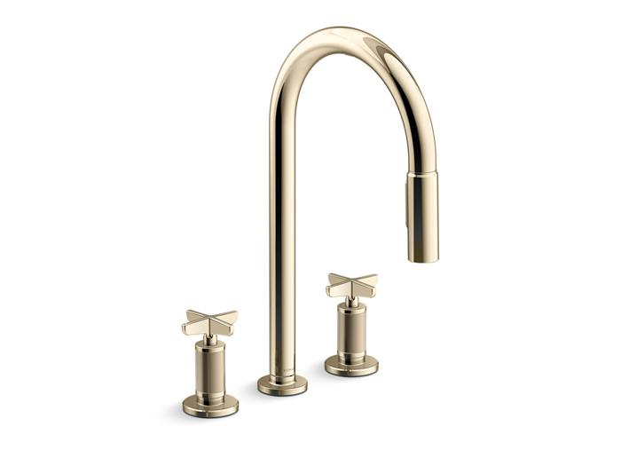 Kohler - Billet Touchless Widespread Pull-Down Kitchen Faucet - Cross Handles