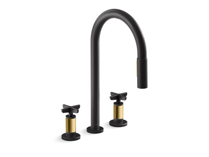 Kohler - Billet Touchless Widespread Pull-Down Kitchen Faucet - Cross Handles