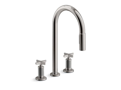 Kohler - Billet Touchless Widespread Pull-Down Kitchen Faucet - Cross Handles
