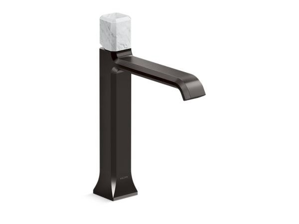 Kallista - Bezel Single Control Sink Faucet, Tall Spout, White Carrara Stone
