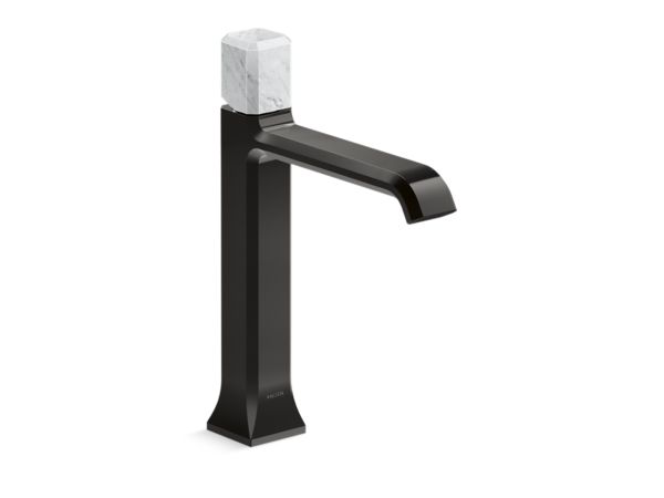 Kallista - Bezel Single Control Sink Faucet, Tall Spout, White Carrara Stone