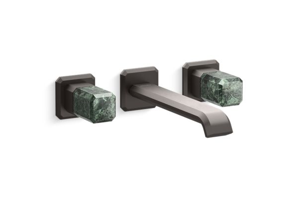 Kallista - Bezel Wall Mount Widespread Sink Faucet, Elongated Spout, Guatemala Stone