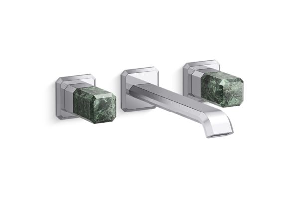 Kallista - Bezel Wall Mount Widespread Sink Faucet, Elongated Spout, Guatemala Stone