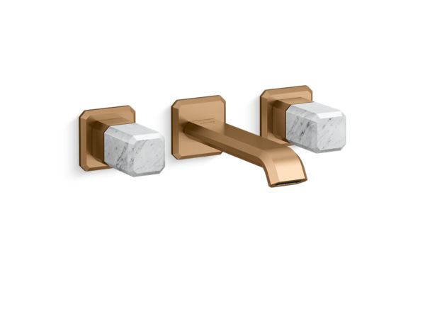 Kallista - Bezel Wall Mount Widespread Sink Faucet, White Carrara Stone