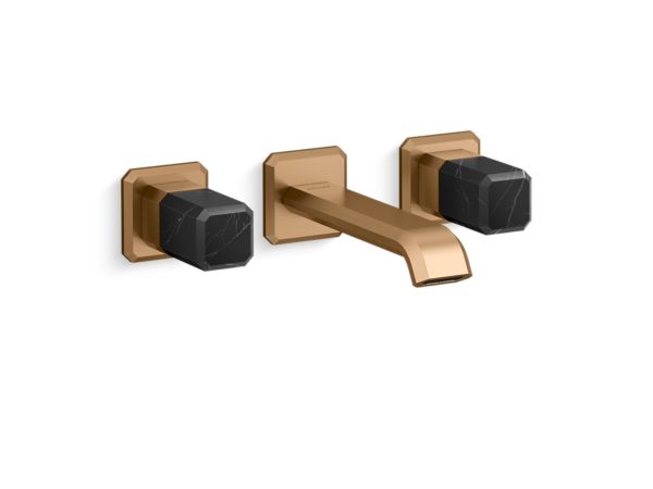 Kallista - Bezel Wall Mount Widespread Sink Faucet, Nero Marquina Stone