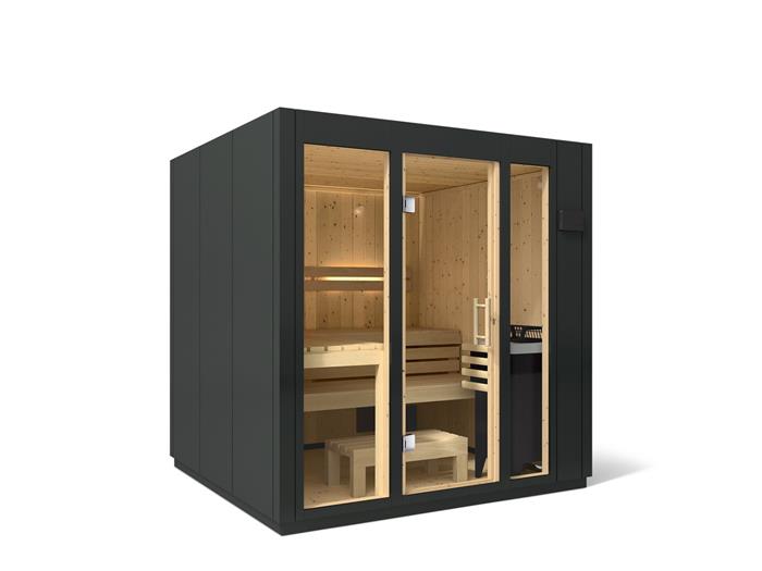 Kohler - C1 Indoor Sauna, Large, Floor - Graphite Grey Ext/Spruce Interior