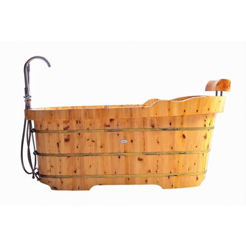 Alfi - 61 Inch Free Standing Cedar Wooden Bathtub with Fixtures & Headrest