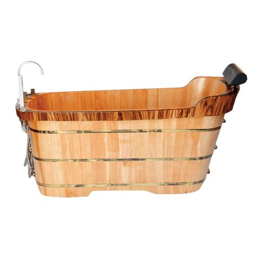 Alfi - 59 Inch Free Standing Wooden Bathtub with Chrome Tub Filler