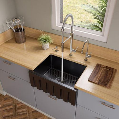 Alfi - 24 inch Reversible Smooth / Fluted Single Bowl Fireclay Farm Sink