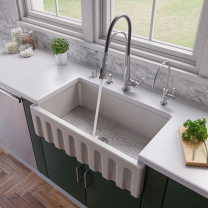 Alfi - 33 Inch x 18 Inch Reversible Fluted / Smooth Fireclay Farm Sink
